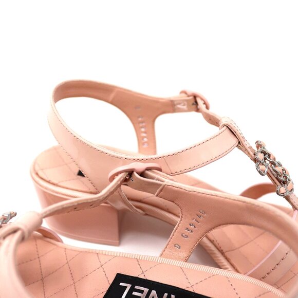 Chanel 37.5 T Strap Thong Sandals Light Pink 23C Chain CC - Picture 8 of 12